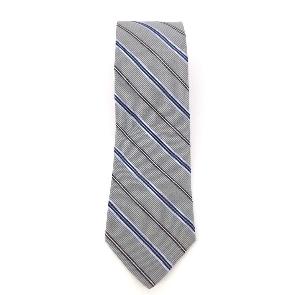 Brooks Brothers Makers and Merchants Mens Tie Silk Grey Navy Gold Repp Stripe - Picture 6 of 7